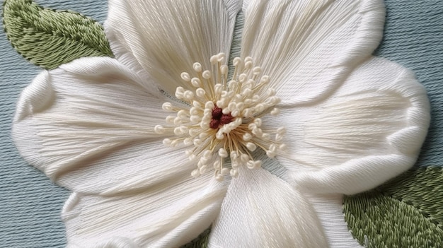 Floral embroidery close-up in pastel tones